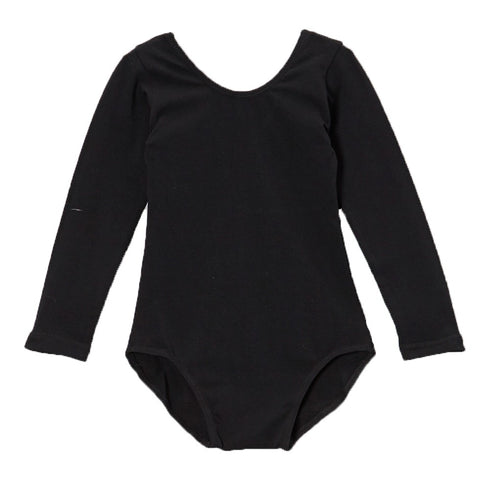 Big Girls Black Long Sleeve Cotton Spandex Gym Dance Leotard 7-10 - SophiasStyle.com